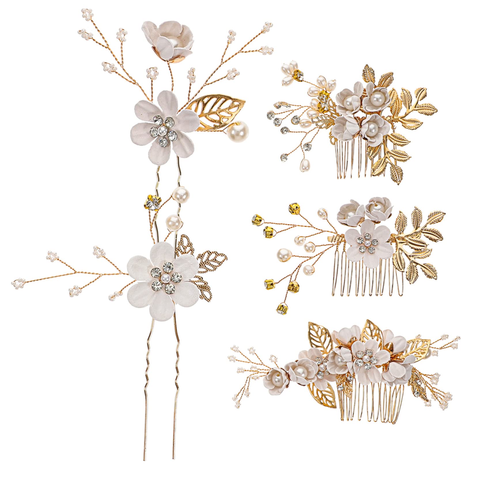 Healeved 5ensembles Épingles à Cheveux Perles Blanches Et Fleurs Accessoires Élégants Pour Mariage Et Cérémonies