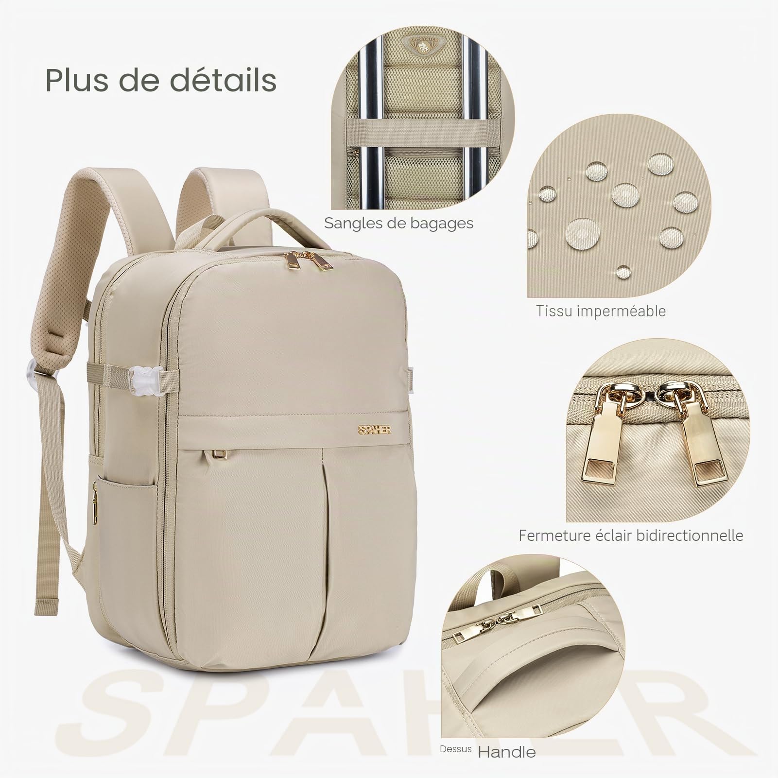 SPAHER 25L Sac à Dos Voyage Cabine Avion 40x30x20 Wizzair Vueling Bagage Cabine Sac à Dos Ordinateur Portable 15,6 Pouces Imperméable avec 2 Sac sous Vide Bagage à Main Homme Femme