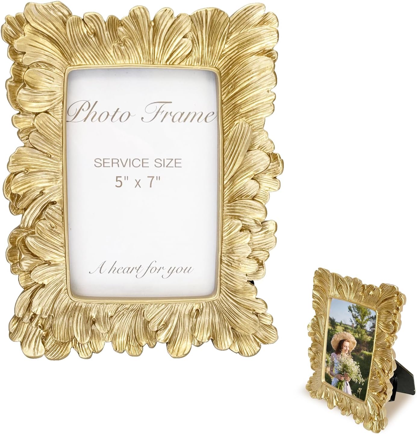 Gold Picture Frames 5x7 Frames Vintage Picture Frame Vintage Golden Palm Leaves Resin Photo Frame for Wall and Tabletop Display Home Christmas Decor Plant Photo Frames（5X7 Gold Palm leaf）