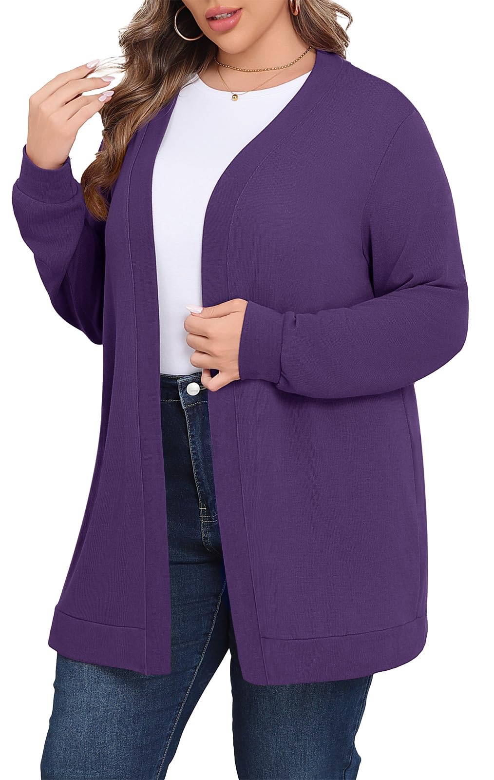 POSESHE Womens Plus Size Cardigan Sweater 2025 Fall Long Sleeve Lightweight Knit Open Front Casual Loose Cardigan