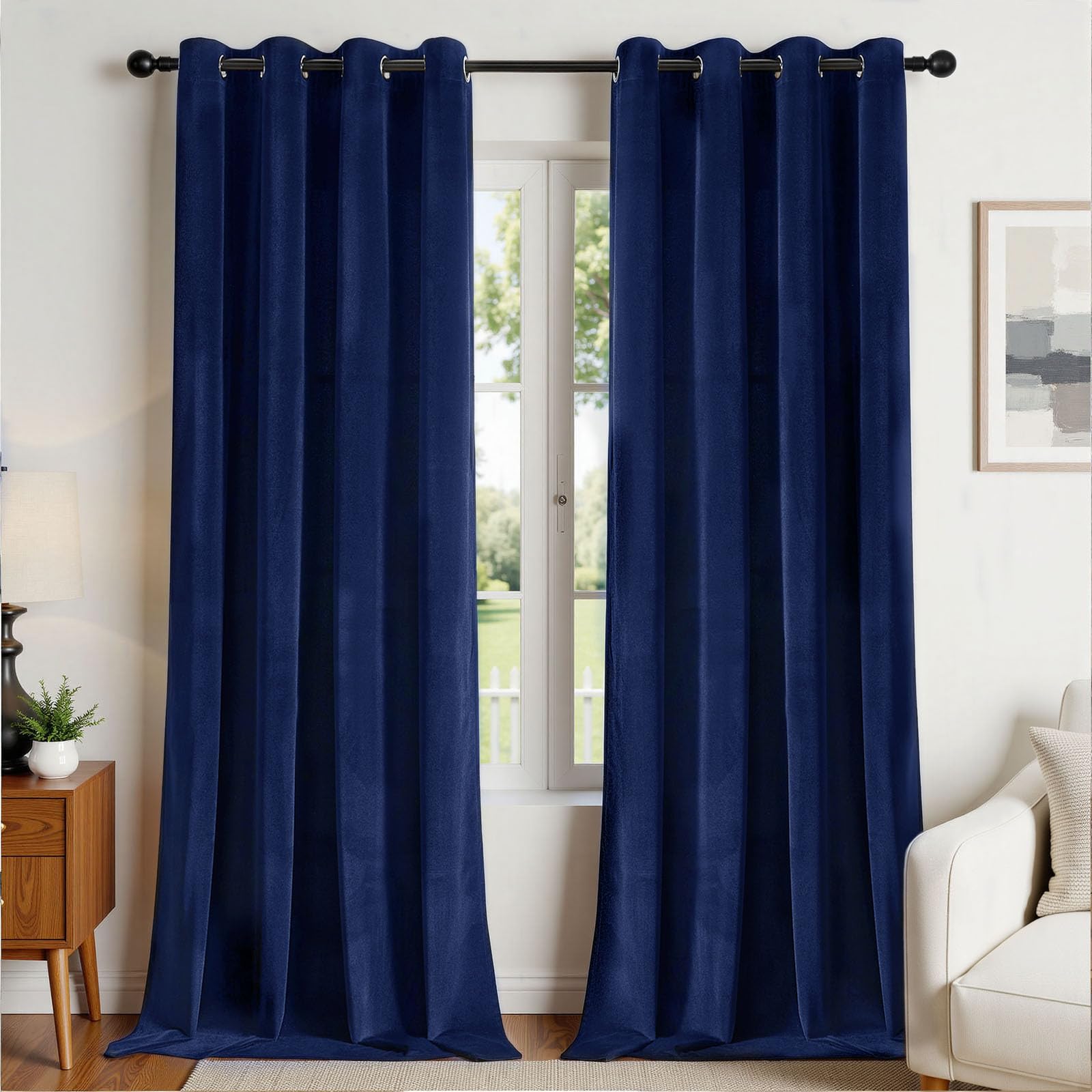 Joydeco Lot de 2 Rideaux occultants en Velours Bleu Roi de 274 cm de Long, Rideaux occultants à œillets pour fenêtre de Chambre à Coucher, Salon, Home cinéma (132 x 274 cm)