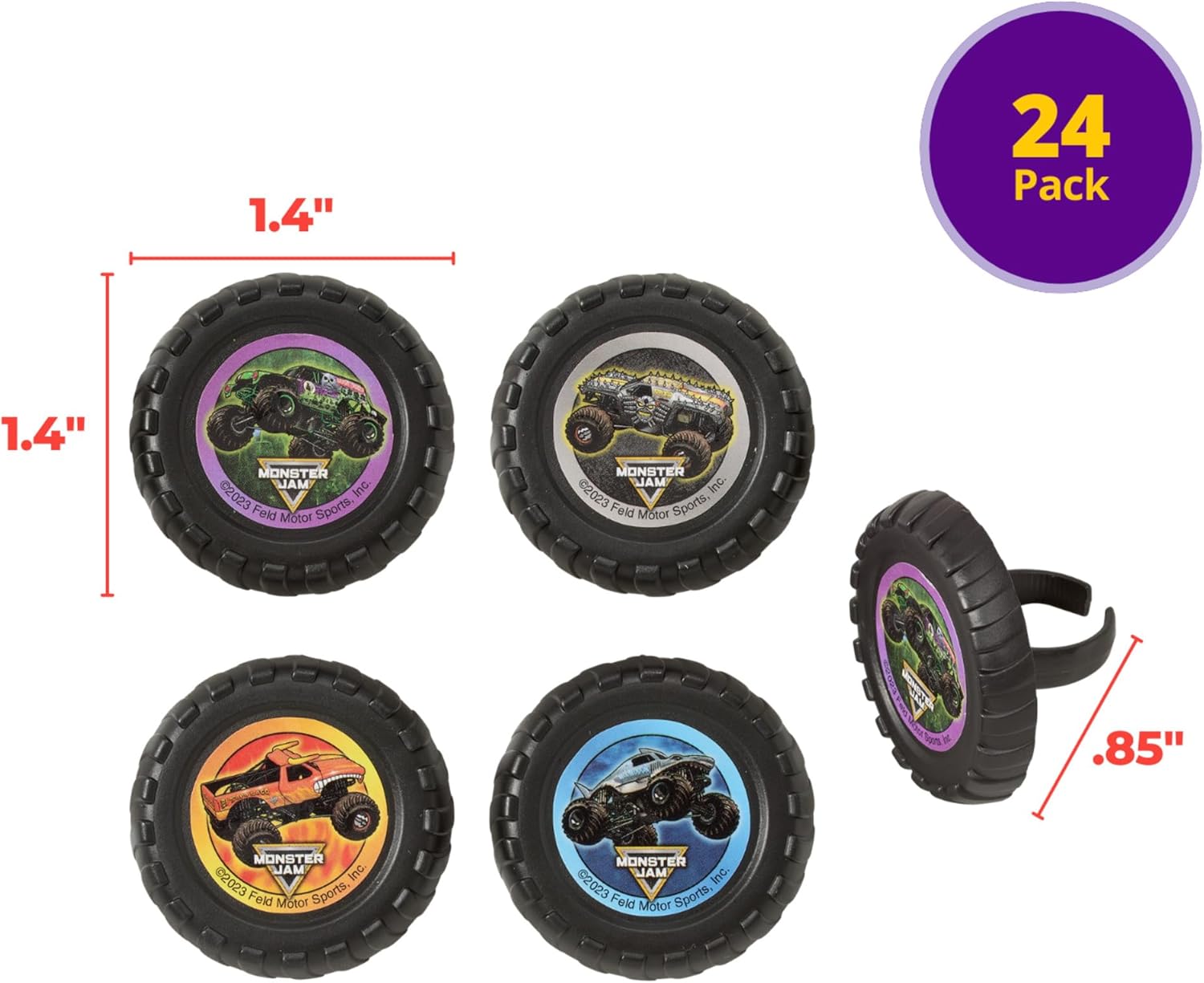 Monster Jam Rings, 24 Monster Truck Cupcake Toppers, Bright Colorful Truck Tire Cupcake Decorations, Food Safe - 24 Pack - Image 3