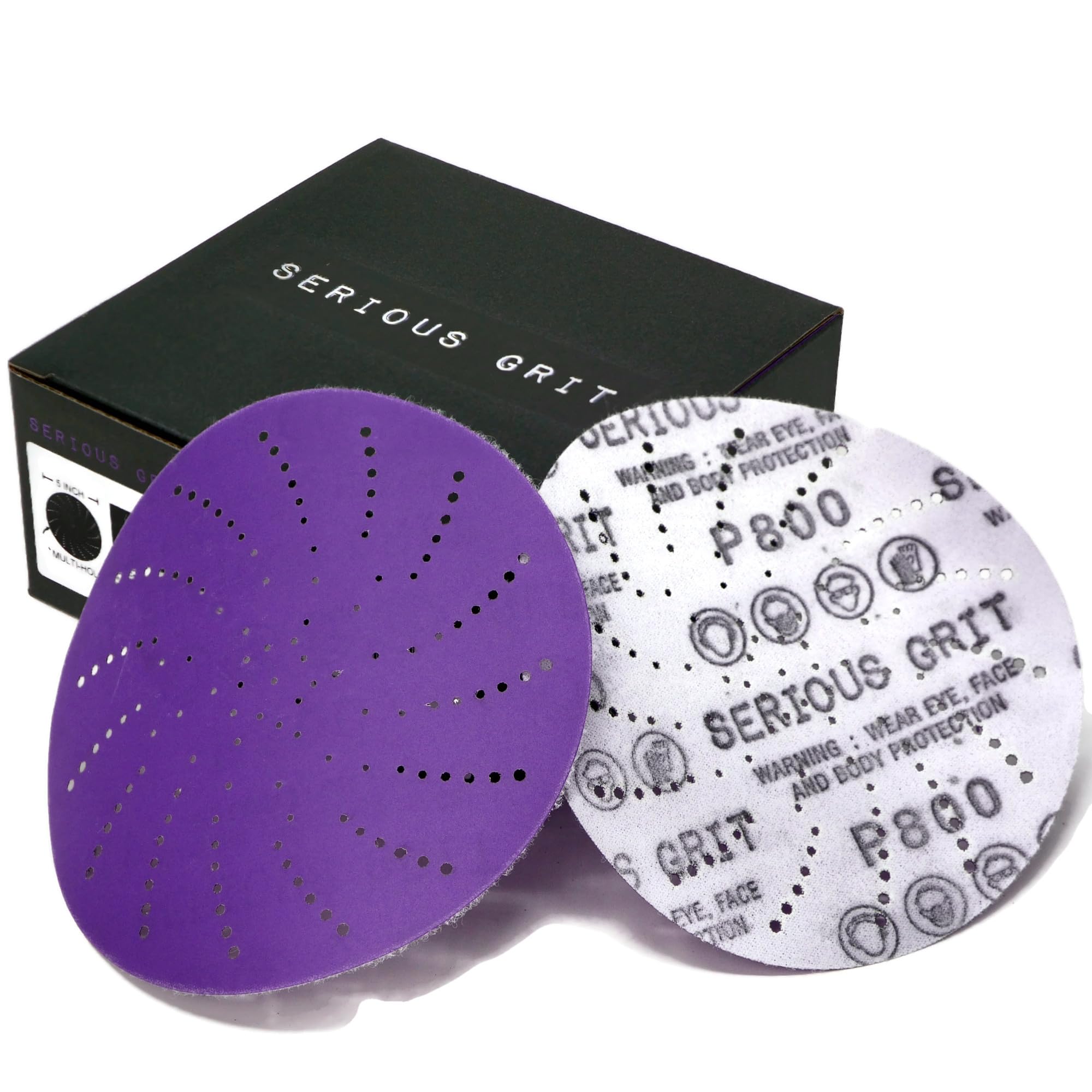 Serious Grit 5-Inch 800 Grit Ceramic Multi-Hole Hook & Loop Sanding Discs - Advanced Grain for Fast Cutting & Long Life - Film-Backed Universal Fit