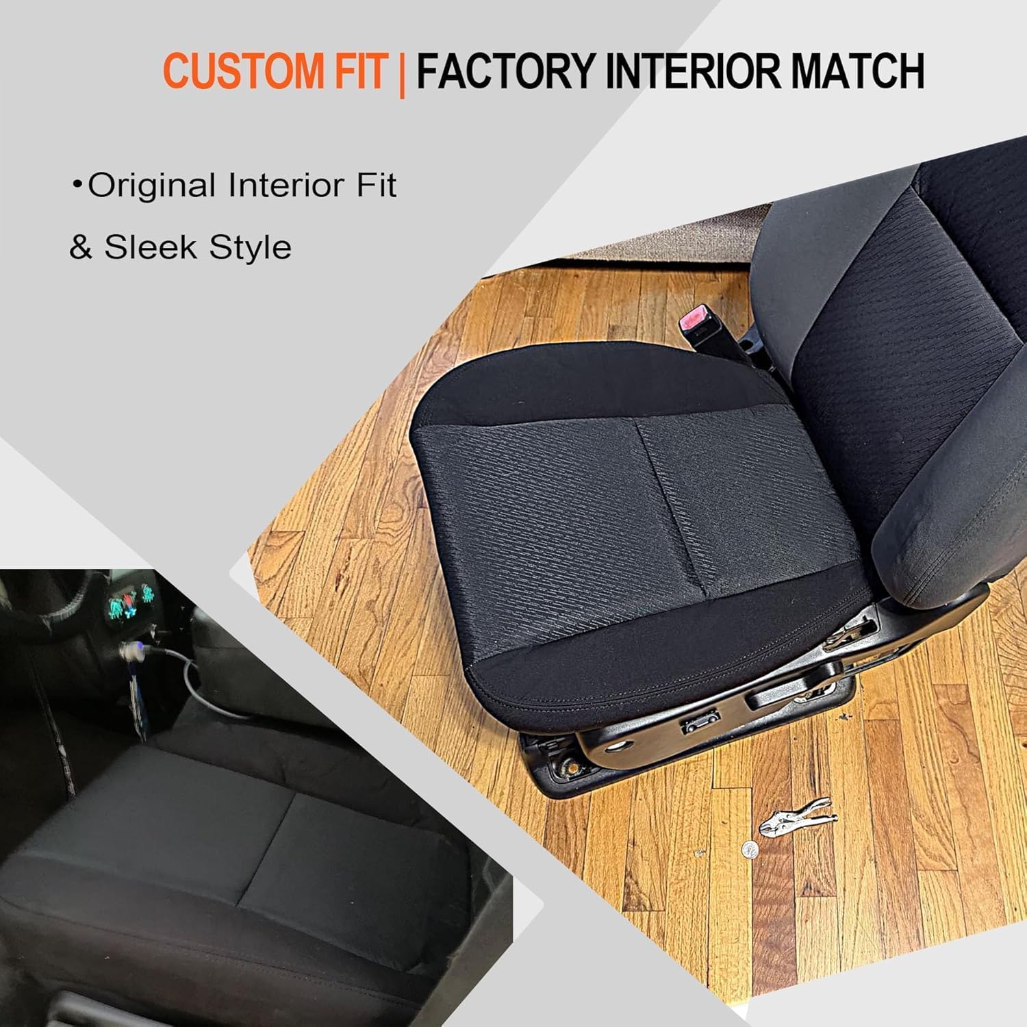 GXARTS Driver and Passenger Side Bottom & Top Lean Back Replacement Cloth seat Cover Black #19C Fit for Chevy Silverado Avalanche Suburban Tahoe GMC Sierra Yukon XL 2007 2008 2009 2010-2014