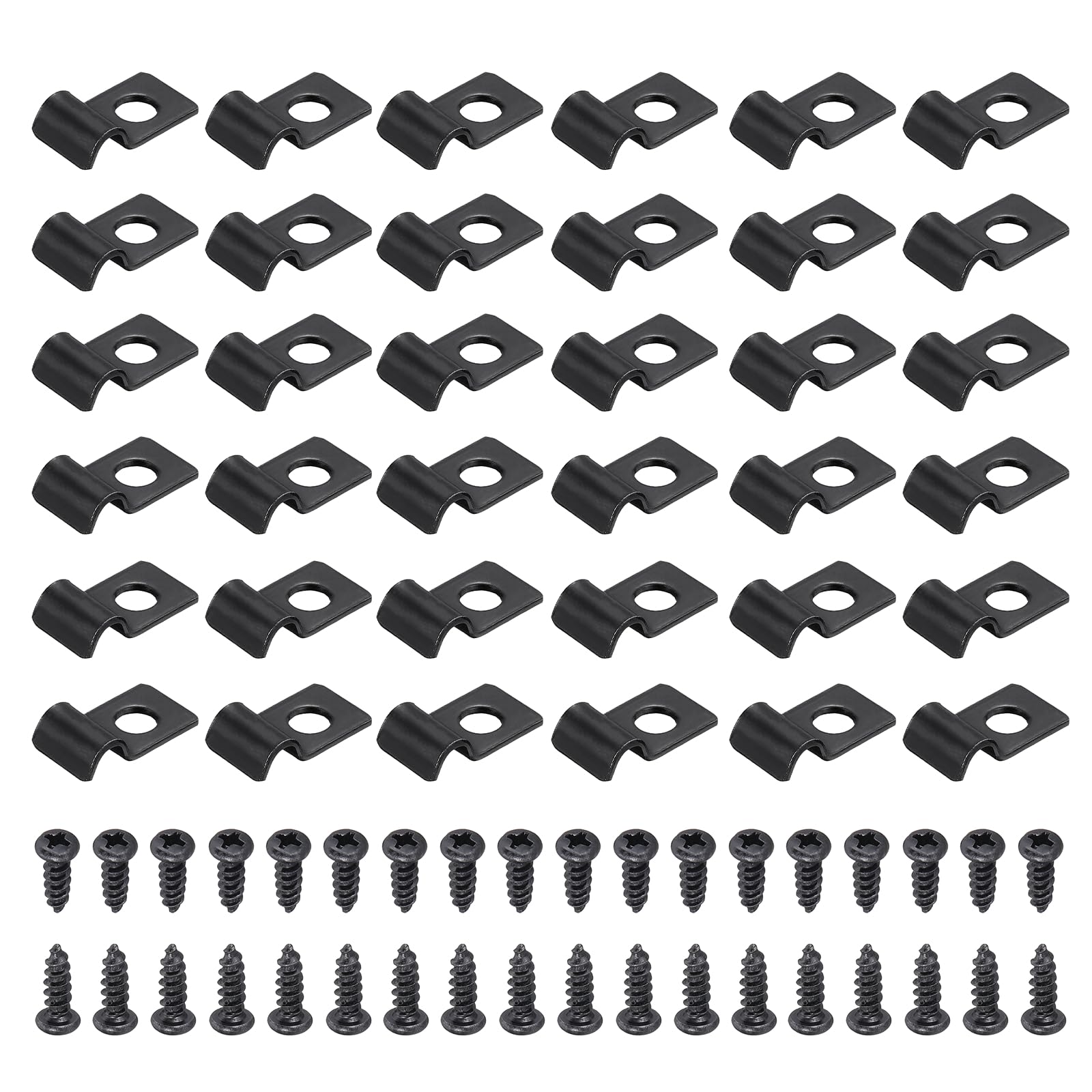 sourcing map 40Pcs 4mm(3/16") One Hole Pipe Strap, Rigid U Brackets Conduit Clamp Heavy Duty Carbon Steel Pipe Strap Clip with Self-Tapping Screws for Fixing Tube Cable Wire Cord, Black