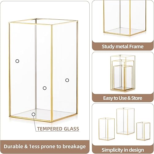 Miniatura 9 de Staymoment Juego de 6 portavelas de huracán, farol de interior decorativo con marco de metal para decoración del hogar de granja, Navidad, boda,