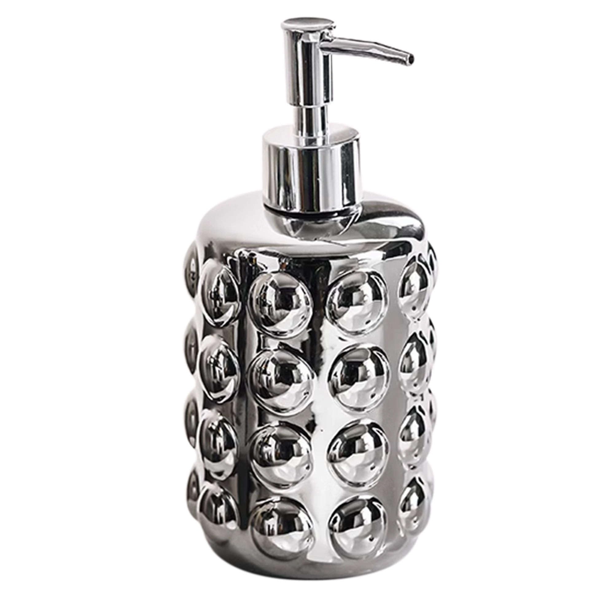 Seifenspender, Nachfüllbarer Lotionspender mit Pumpe for Badezimmerablagen, Keramik-Shampoospender(Silver)