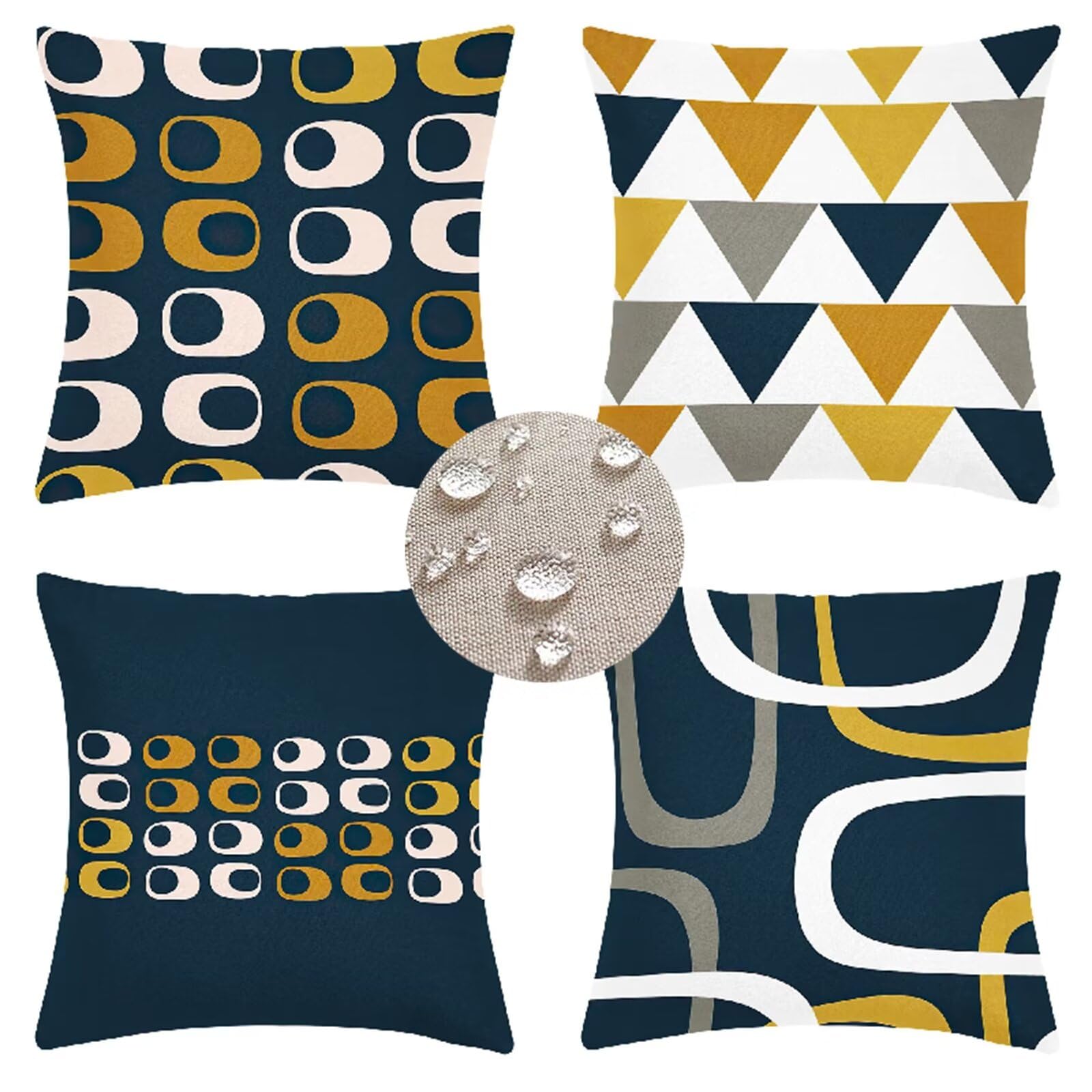 Set di 4 Giallo Cuscini per Divano 45x45cm Decorazioni Giardino per Esterno Federe Cuscini Divano in Lino Geometria nordica Cuscini da Esterno Impermeabili per Divano Casa Esterno Copricuscino-AE392