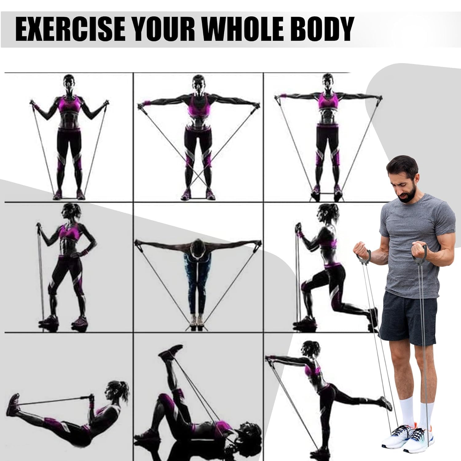 Shopeleven Premium Double Toning Resistance Band - Grey Tube for Full Body Stretching, Home Gym, and Toning Workouts 3