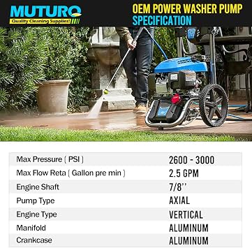 Vertical Pressure Washer Pump 7/8 Shaft, 3000 PSI, 2.5 GPM Replacement Power Washer Pump, Compatible with gcv190, 308653078, Rear facing, M22-14mm Outlet