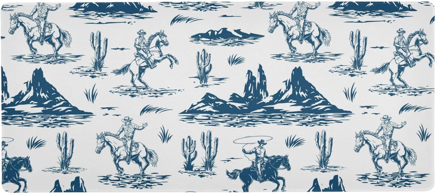 Western Cowboys Vintage Gaming Mouse Pad Large Mousepad Extended Computer Keyboard Desk Pad Non-Slip Desk Mats for Work Game Home Office, 31.5 x 15.7 inch
