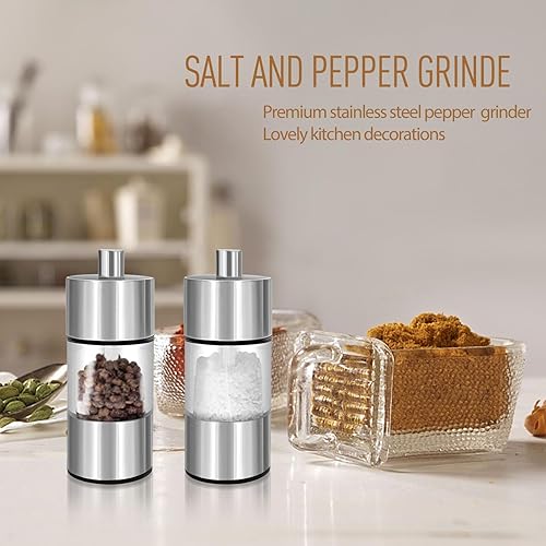 Miniatura 5 de Juego de mini molinillo de sal y pimienta, molinillo de pimienta recargable de 4 pulgadas para grosor ajustable, molinillo de especias de acero