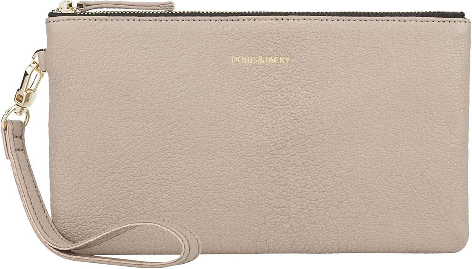 DORIS&JACKY Small Leather Wristlet Clutch Purse for Women Slim Thin Designer Goatskin Cell Phone Pouch Bag with Strap