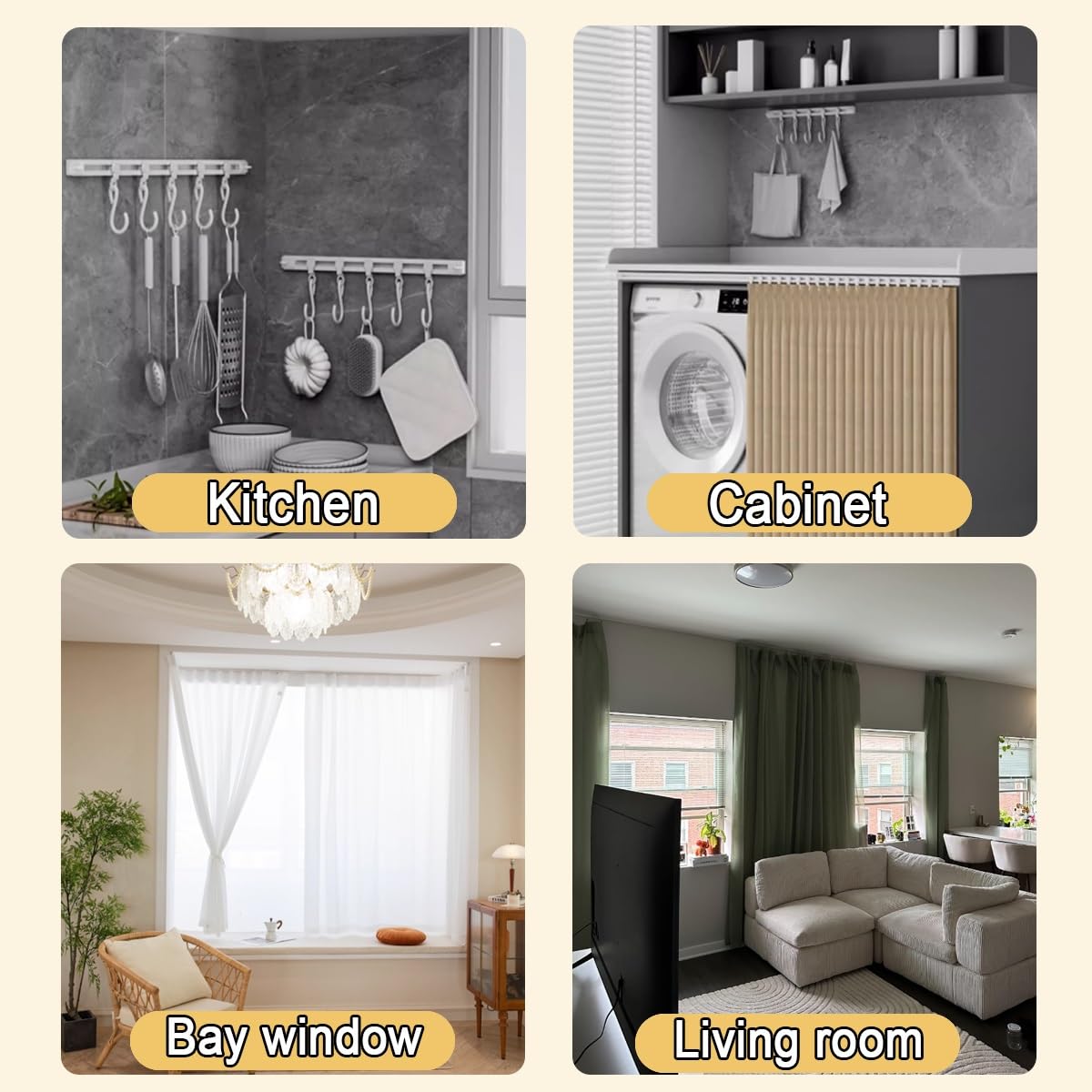 Binario autoadesivo senza fori per soffitto/parete, 50 cm 500 cm, bianco, include clip Hoo, ideale per camper/bagno liscio (460 cm)