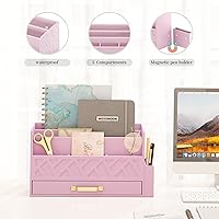 Vista 3 de Wisuse Bamboo Desk Mail Organizer with Drawer,Wooden File Bill Sorter Storage Box for Desktop, Letter Countertop Holder for Home,Office,School