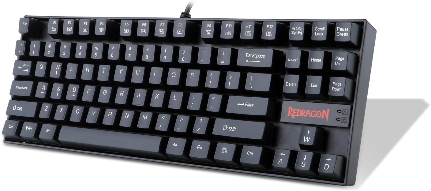Redragon K552 Mechanical Gaming Keyboard 60% Compact 87 Key Kumara Wired Blue Switches for Windows PC Gamers (Not Backlit Black)