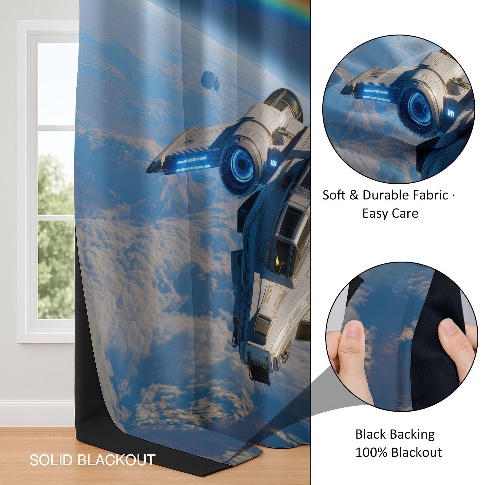 Cortinas de Ventana 140 x 260 cm (2 Paneles) Fáciles de Colgar, Universo Espacial Moderno Nave Espacial Opacas Térmicas Aislantes del Frío y del Calor, Arcoíris para Dormitorio o Sala de Estar