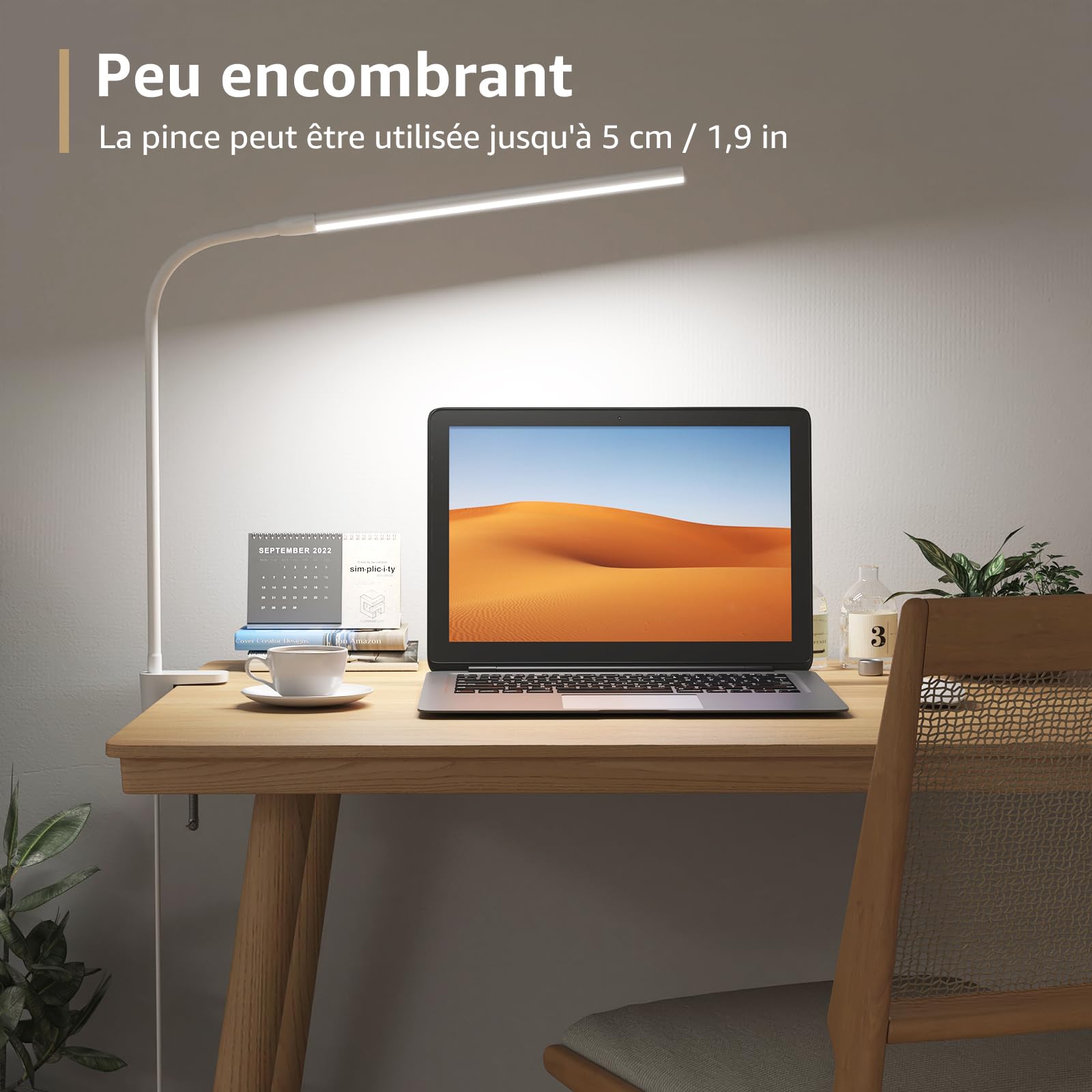 Lepro Lampe de Bureau 460 lm, Lampe Bureau USB 54 LEDs, 3 Modes Couleur x 10 Niveaux de Luminosité, Flexible 360°, Lampe Clipsable pour le Bureau, le Chevet, l'étude (Blanc)