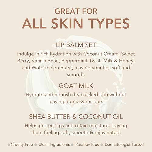 Miniatura 7 de Dionis Juego de bálsamo labial de leche de cabra, cera de abejas, manteca de karité y aceite de coco, fabricado en los Estados Unidos, libre de