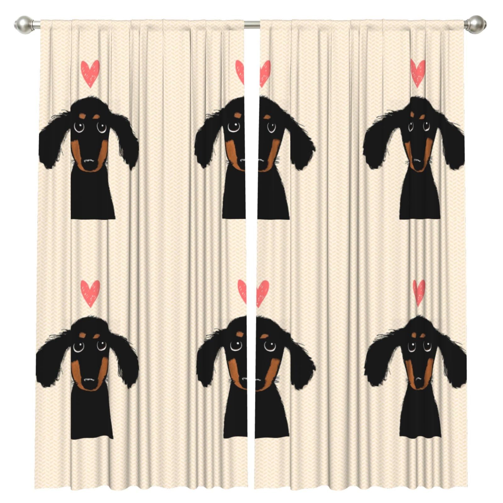 InOmak Dachshund Puppy Love, 2 Panels Window Curtains 52 x 84 Inch Blackout Curtains for Living Room Bedroom