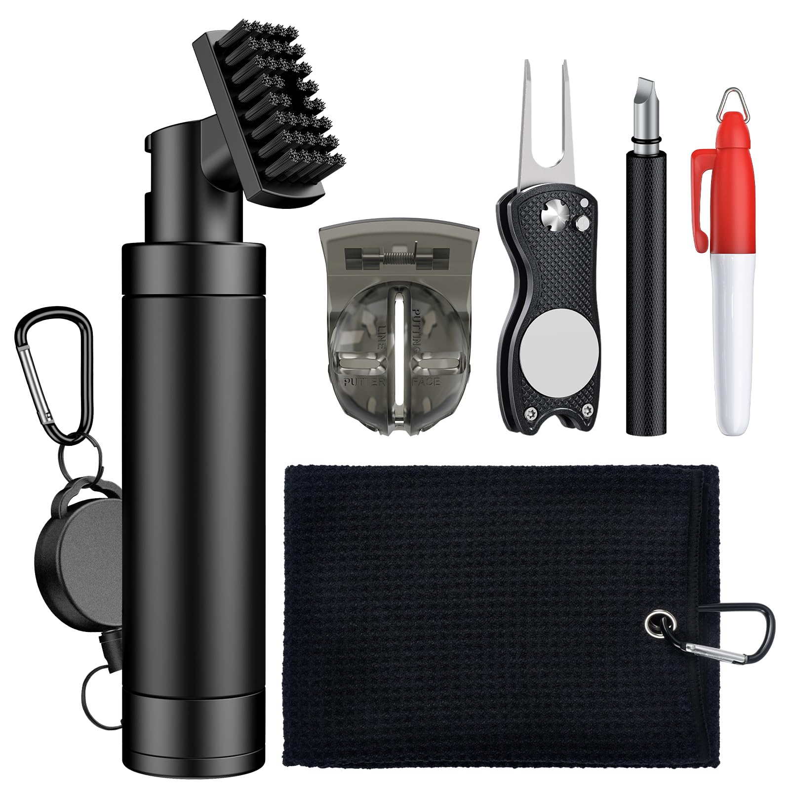 Uniclife Golf Club Cleaning Kit, Golf Cleaning Kit with Golf Club Cleaner, Groove Sharpener, Divot Repair Tool, Golf Ball Line Marker Tool, Towel, and Marker Pen, Golf Accessories Kit