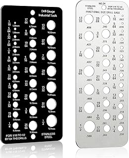 Bukela 2 Pieces Fractional Drill Bit Size Gauge Drills Bit Gauge Stainless Steel Drill Gauges 29 Holes Metal Drills Size Gauges Tool for 1/16 Inch to 1/2 Inch Sizes Bits Measurement (Silver+Black)
