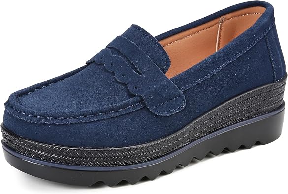 Ruiatoo Womens Slip-On Platform Loafers Suede Wedge Mocs Low-Top Lightweight Casual Office, Travel, Daily Walking Shoes