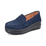 Ruiatoo Women's Slip-On Platform Loafers Suede Wedge Mocs Low-Top Lightweight Casual Office, Travel, Daily Walking Shoes