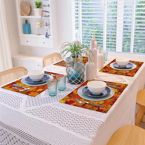 Miniatura 8 de Autumn Art Theme Placemats Set of 4 Table Mats Washable Placemat Waterproof Place Mats for Party Home Dining Table Decor 18x12 in