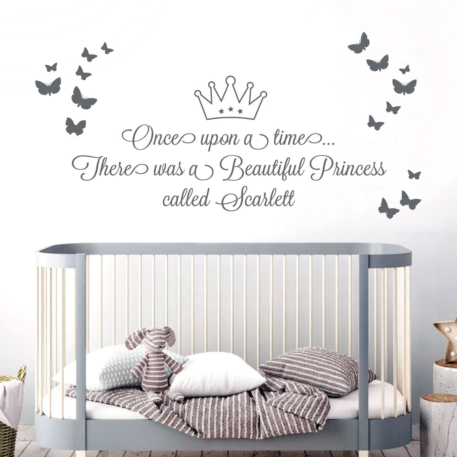 Once Upon a time, There was a Beautiful Princess - Girls Name Nurserty Wall Art Sticker [Medium] [Dark Grey]