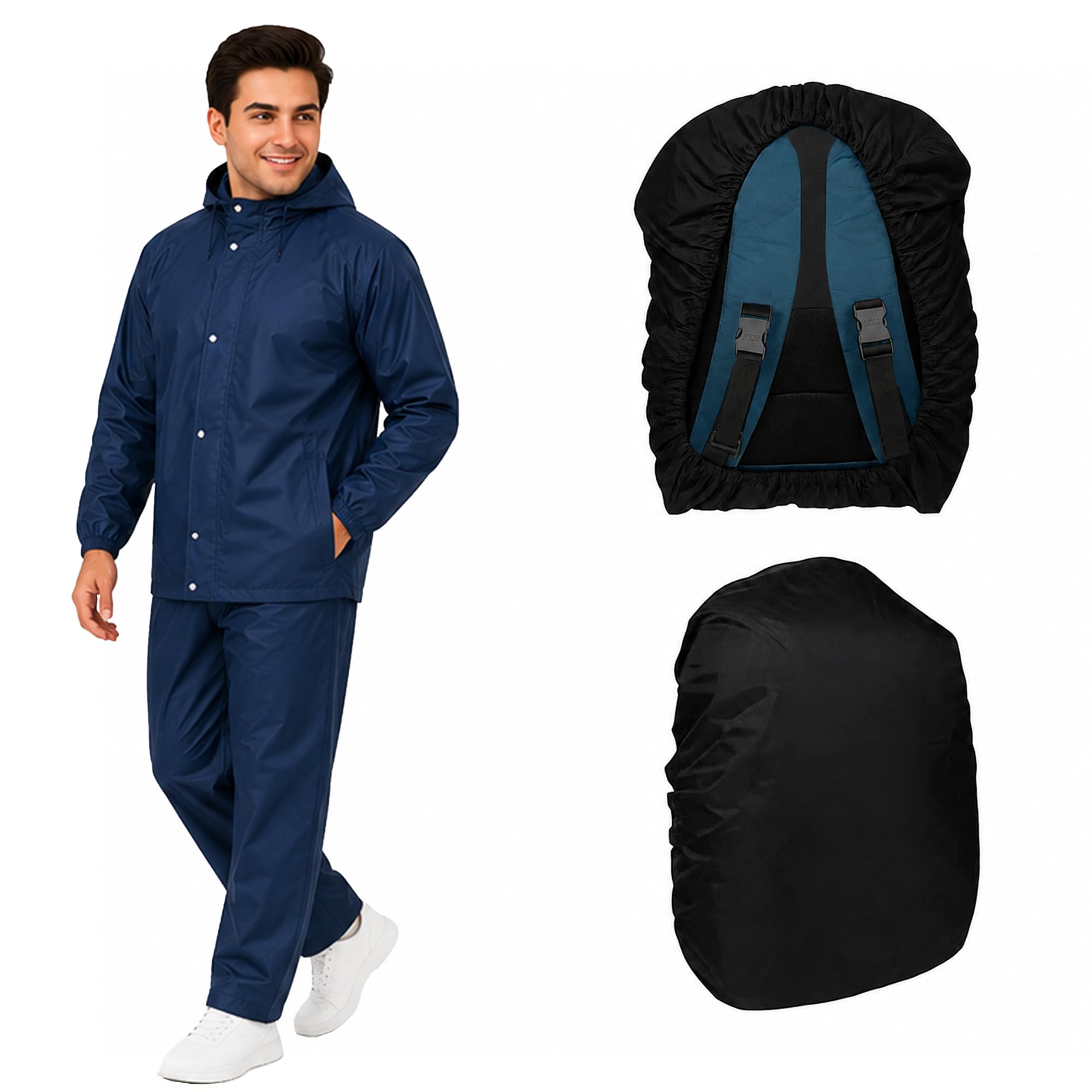 Rain Coat for Men waterproof, Royal Blue XL Size Waterproof Raincoat Black with Pant Set suitable for Men, Women, Boys & Girls Adjustable Top and Bottom Rain Coat-image-35
