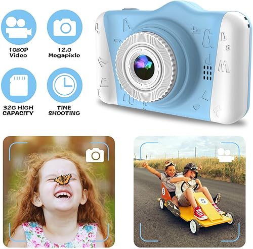 Miniatura 3 de Wowgo - Cámara digital para niños cámara de 12 MP con pantalla grande para niños y niñas cámara electrónica recargable de 1080P con tarjeta TF de 32