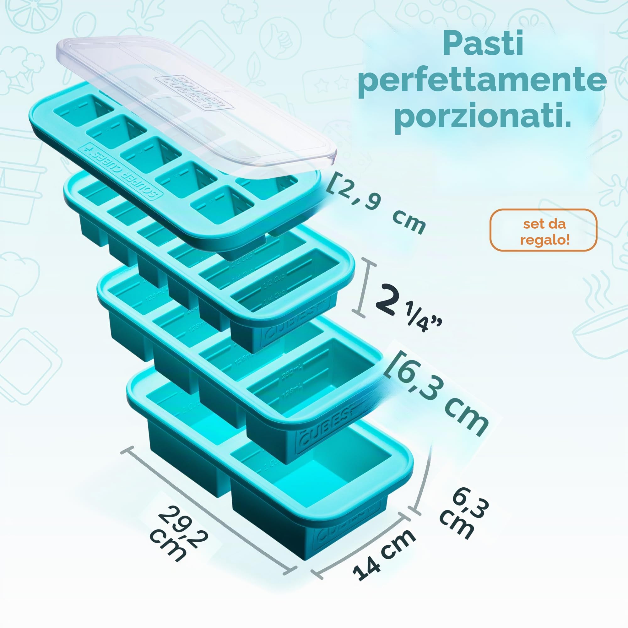 Souper Cubes Set regalo, 1 tazza 2 tazze 1/2 tazza e 2 vassoi cucchiai da tavola con coperchi