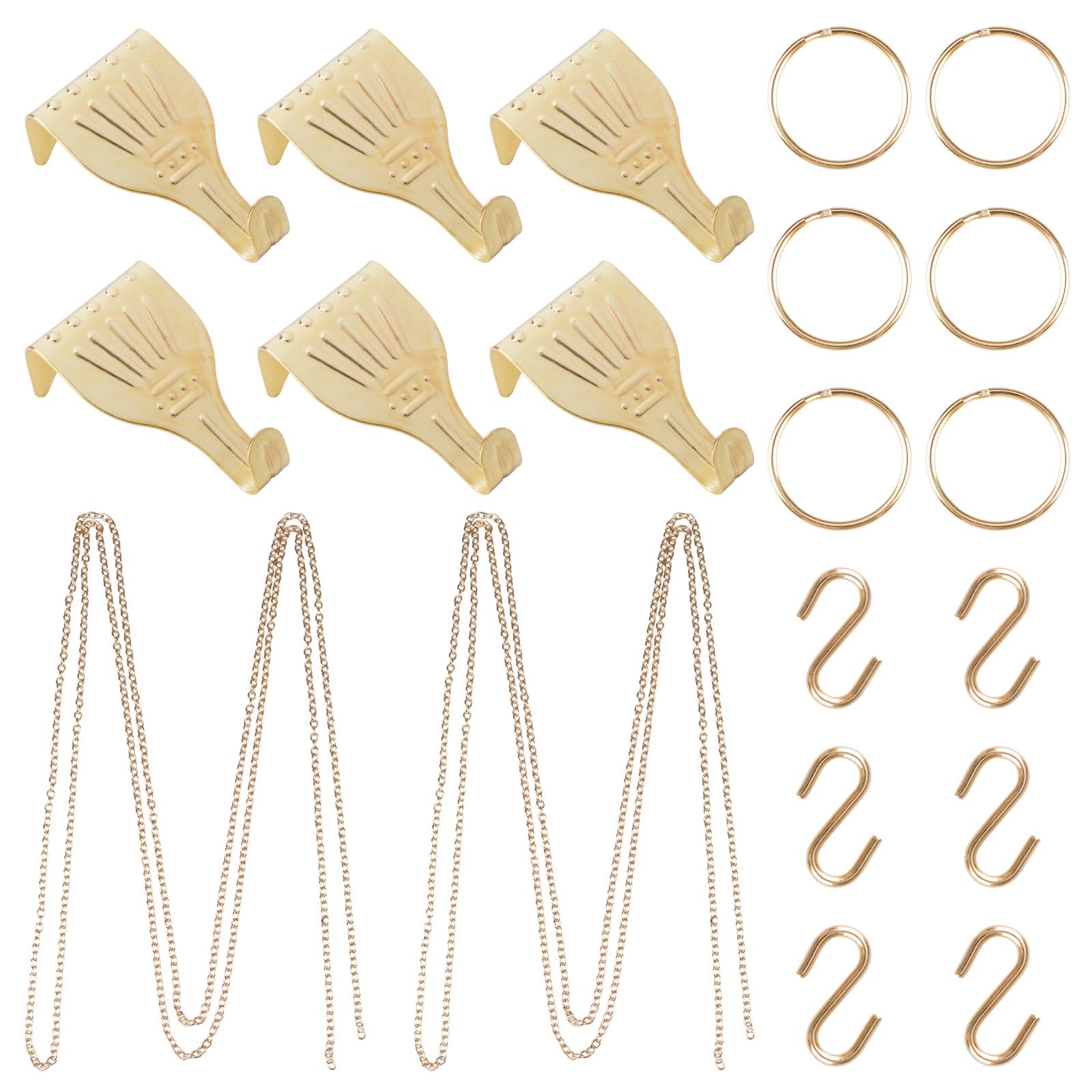 UFURMATE Picture Hanging Kit, 6Pcs Brass Plated Hooks & 2Pcs 3M Iron Chains Picture Display System Accessories for Wall Pictures, Exhibition(Gold)