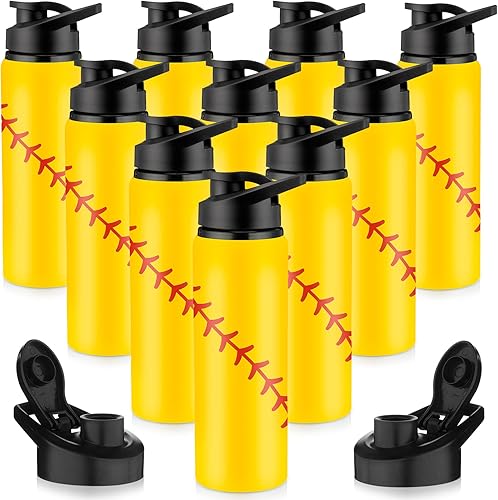 Yaomiao 10 botellas de agua de sóftbol de aluminio para regalos de sóftbol, vasos con tapa a presión, a prueba de fugas, botella deportiva de