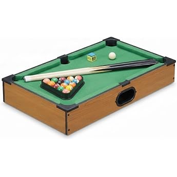 Relaxdays Tabletop Billiards Game, Wood Look Mini Pool Table, with 2 Cues, Balls, Rack and Chalk, W x D: 51 x 31 cm, Green | 