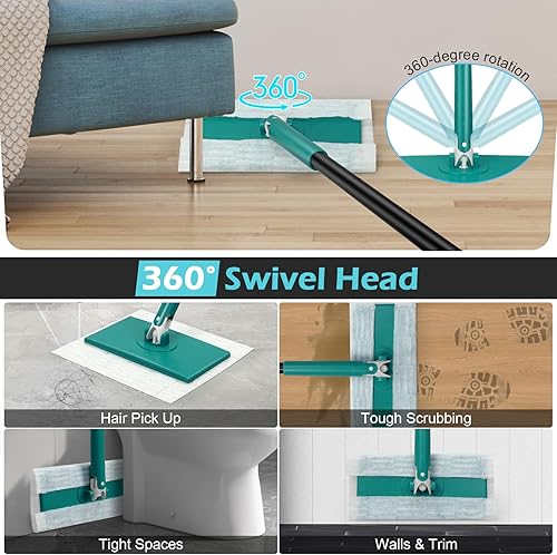 Miniatura 4 de Trapeador barredor para limpieza de suelos de mascotas, trapeador seco desechable con trapos de recambio de trapeadores para gatos y perros,