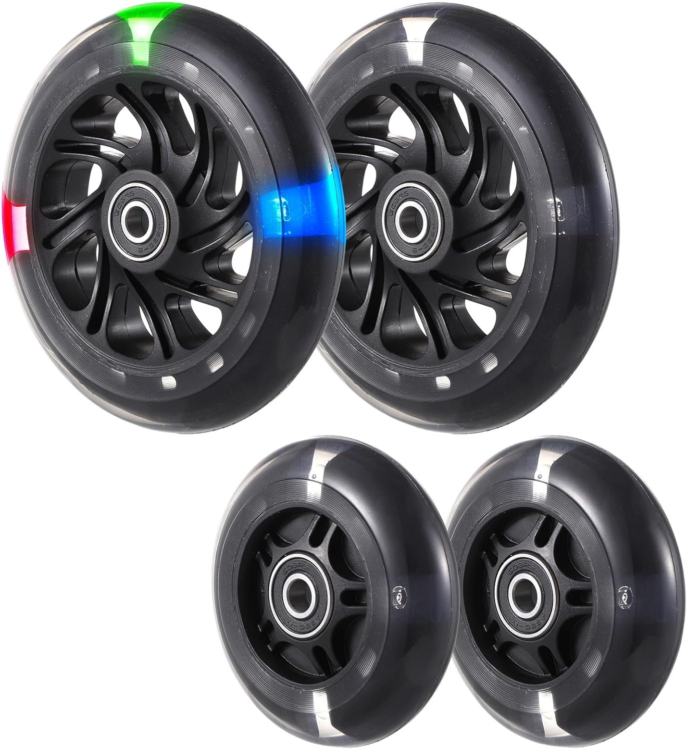 4 Pcs Scooter Wheels Replacement, Light-Up Wheels, Front 120 Mm and Rear 80 Mm Scooter Wheels, Colorful Flashing, Silent Kick Pu Wheels, for 3-Wheel Scooters