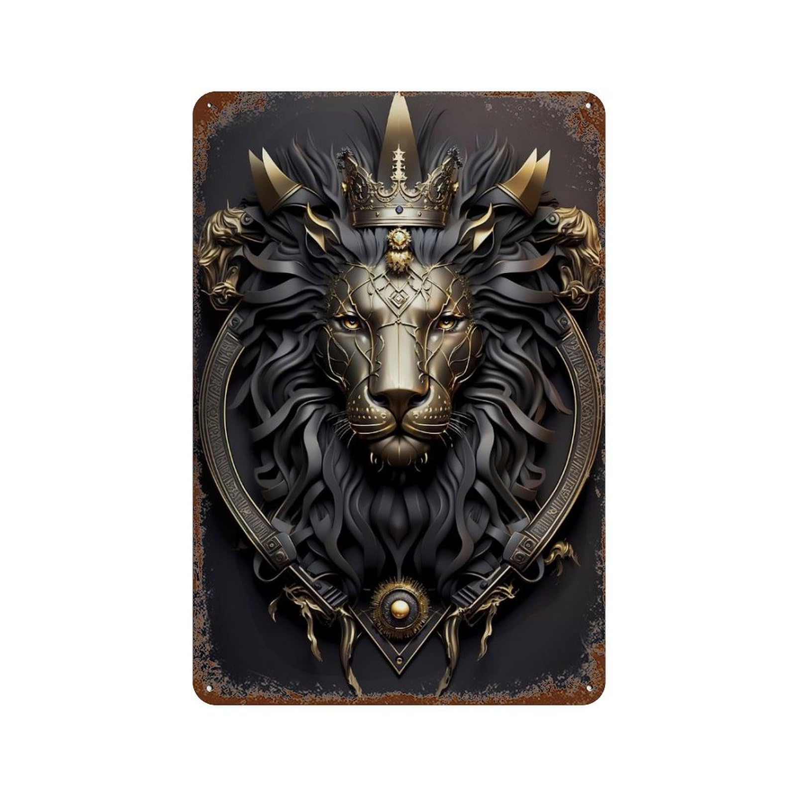 Rust Effect Lion King Majesty Rusty Metal Tin Sign 11.8"x7.9", Industrial Home Decor for Living Room, Hallway And Home Decor