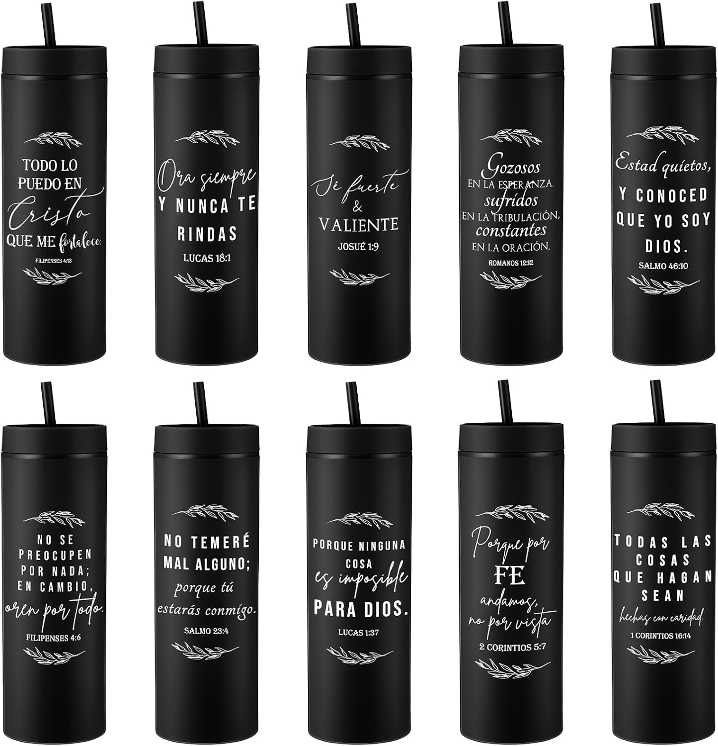 10 Pcs Easter Christian Gift for Men 16oz Christian Tumbler Inspirational Bible Verse Skinny Tumblers Plastic Religious Cups Coffee Travel Mug Religious Church Gift(Leaf Spanish)