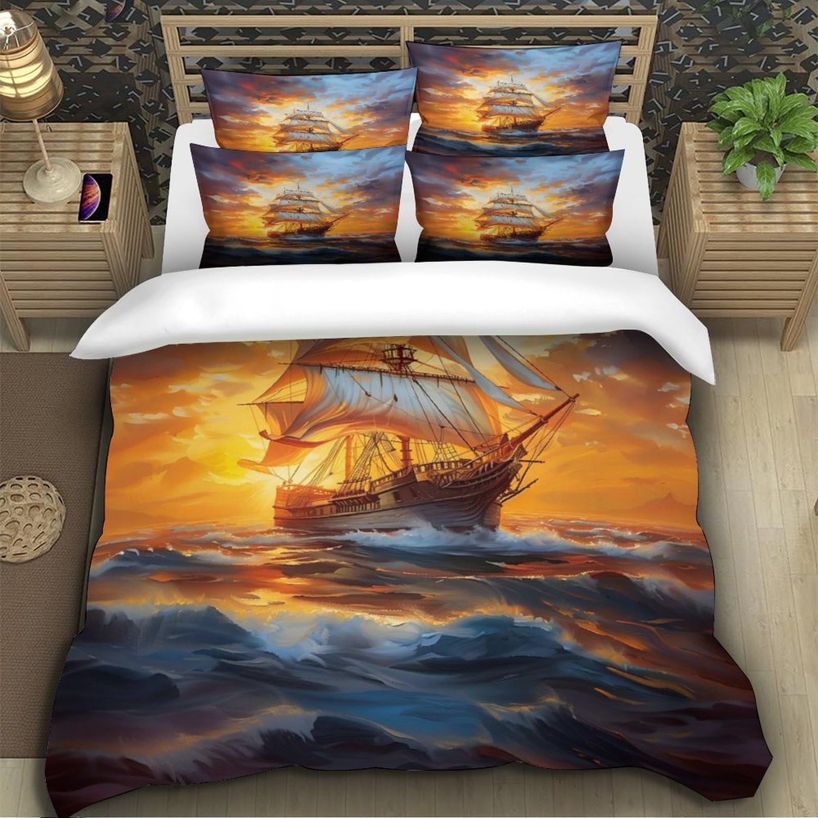 Ferro di cavallo rustico copripiumino 3 Pezzi ultra motivo 3D con federe incluso federe con cerniera Composizione floreale vintage Set Di Copripiumino for ragazze e bambini King（220x240cm）