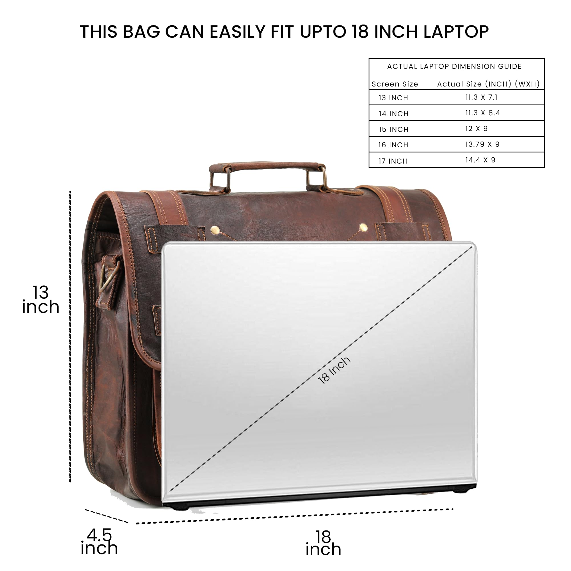 Handmade World Vintage Handmade Leather Messenger Bag For Laptop Computer Men Brown Leather Office Work Briefcase Satchel (13