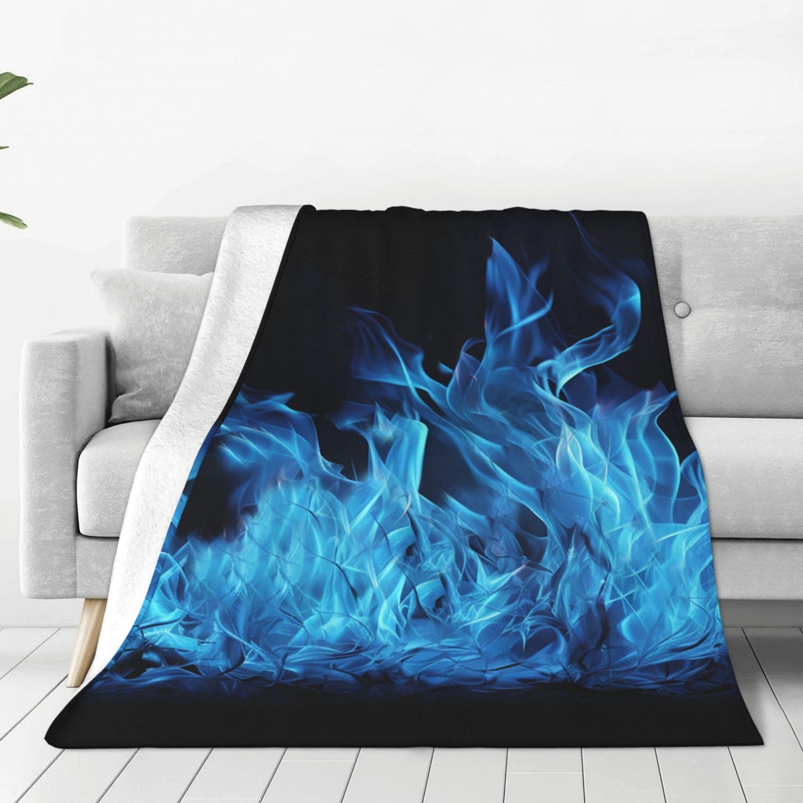KLOPH Blue Flame Throw Blanket 40"x30" Flannel Fluffy Warm Blanket for Couch, Reversible Plush Blankets for Bed, Comfy Fuzzy Blanket for Sofa, Plush Lightweight-Blankets for All Season