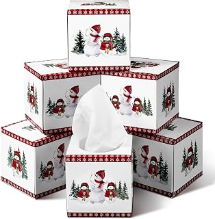 Yeaqee 6 Pack Christmas Facial Tissue Cube Box Square 480 Sheets Snowman Snowflake Christmas Paper Facial Tissues Cube Box for Winter Xmas Holiday Kitchen Office Home Xmas Car Decor