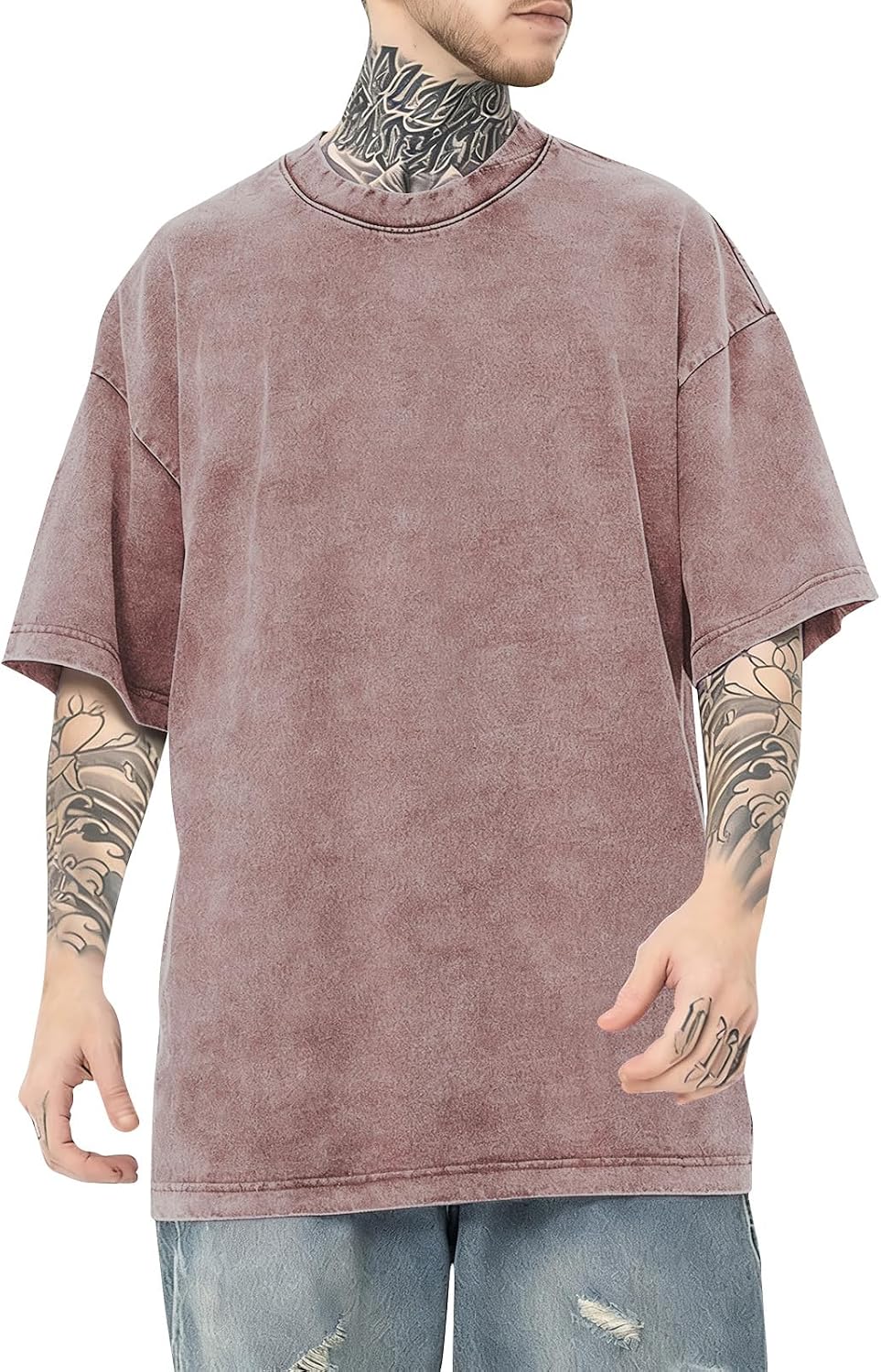 WENKOMG1 T Shirts for Man Short Sleeve Crew Neck Distressed T-Shirt Casual Summer Basic Tee Tops, S-2XL