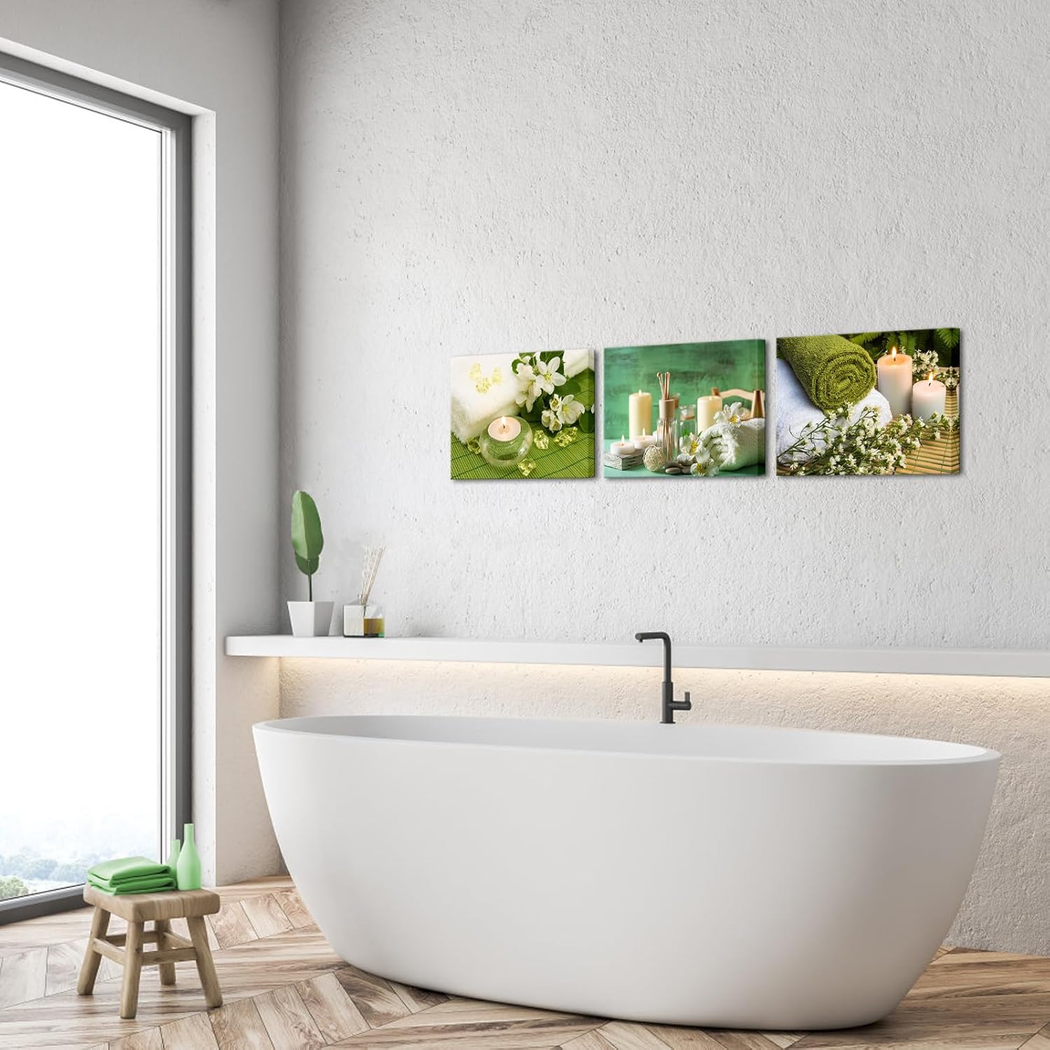 Nachic Wall Green Bathroom Canvas Wall Art Decor SPA Picture Prints Modern Green Zen Wall Decoration