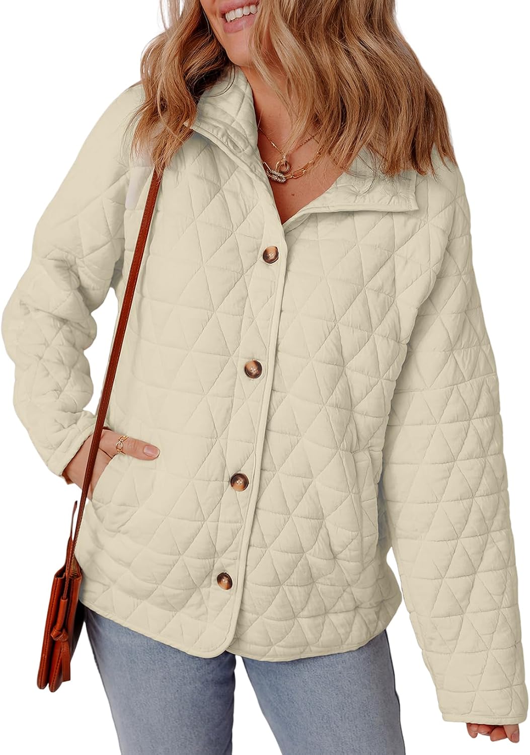 EVALESS Women’s Lightweight Diamond Quilted Jacket Casual Winter Open Front Button Down Puffer Coat Outwear Cardigan