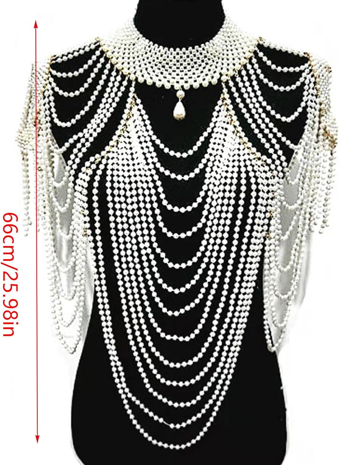 Women Faux Pearl Body Statement Necklace Beaded Jewelry Shoulder Chain ABS Pearl