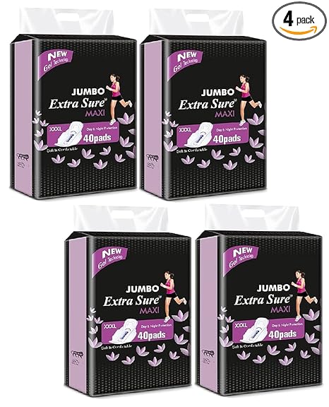 Extra Sure Jumbo XXXL 320 Mm Ultra Clean Soft Thin Dry Cottony Sanitary Napkin Pad With Wing For Women Girl (Pack of 4) PCS 160