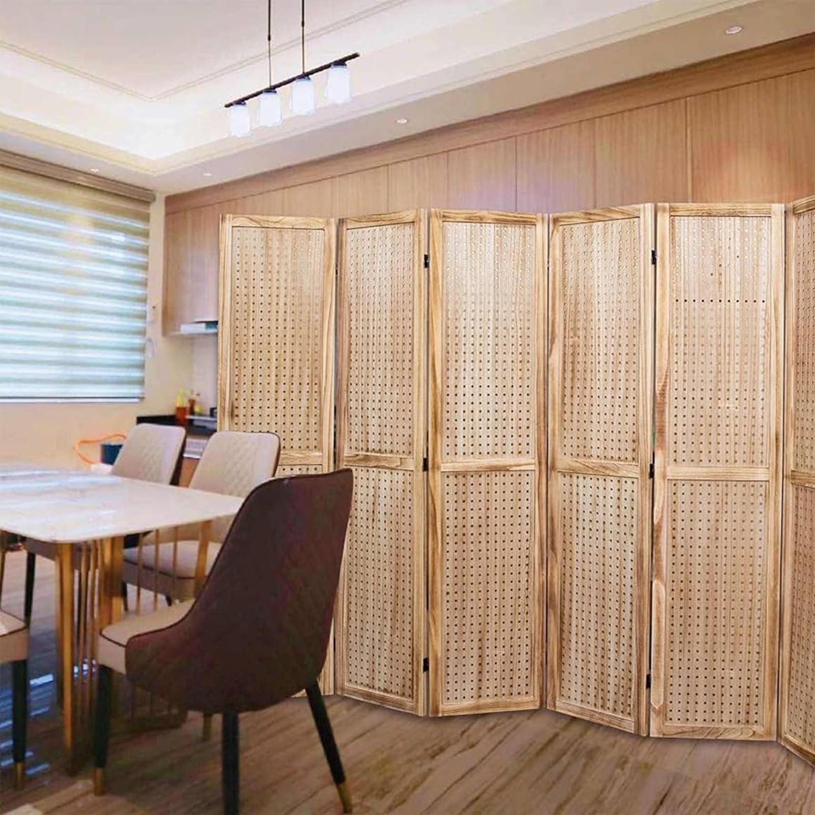 Pegboard-Raumteiler, 1–8-Panel-Pegboard-Display-Raumteiler, Sichtschutz, Pegboard-Displayständer für Juweliergeschäft, Basar, Schlafzimmer (Holzfarbe, 2 Panele)